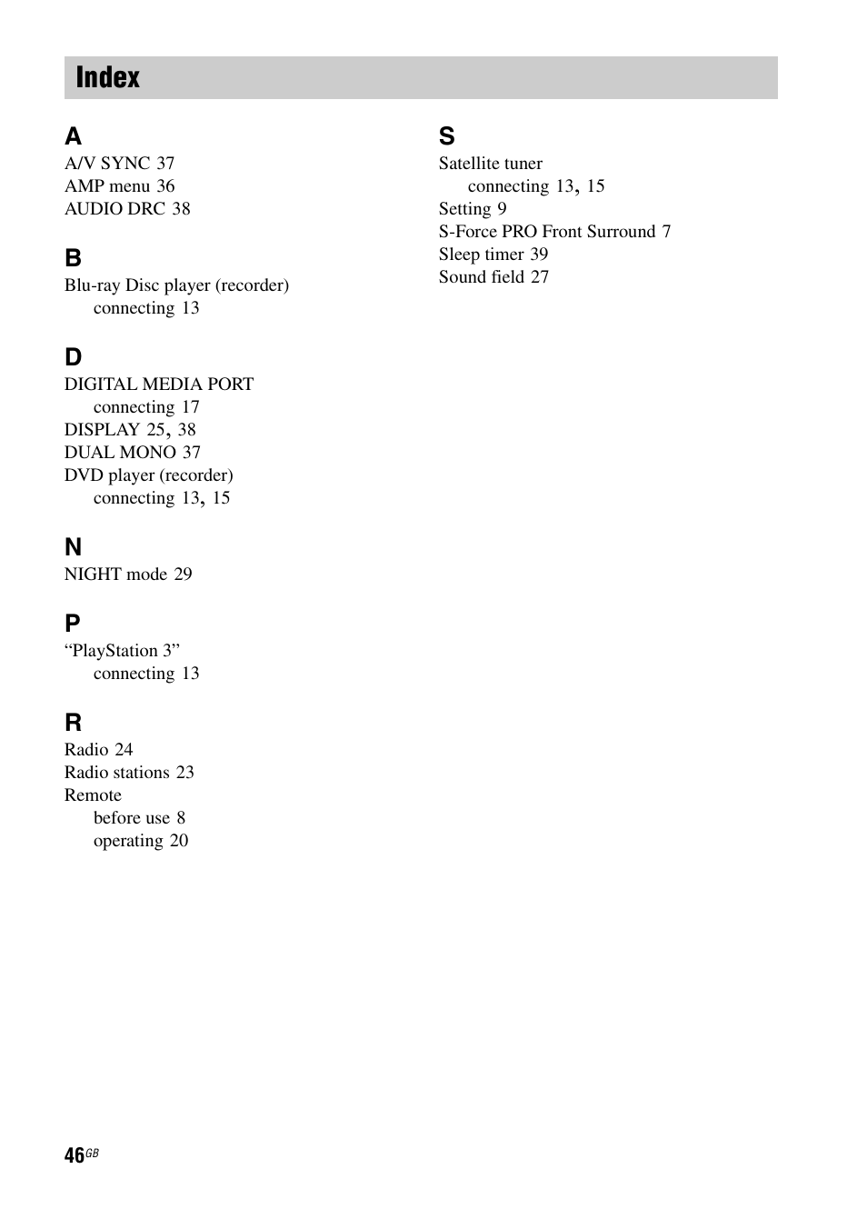 Index | Sony 4-129-925-11(1) User Manual | Page 46 / 48