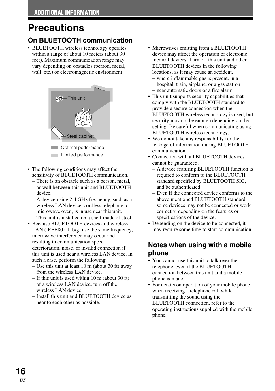 Additional information, Precautions, On bluetooth communication | Sony SRS-BTM30 User Manual | Page 16 / 64