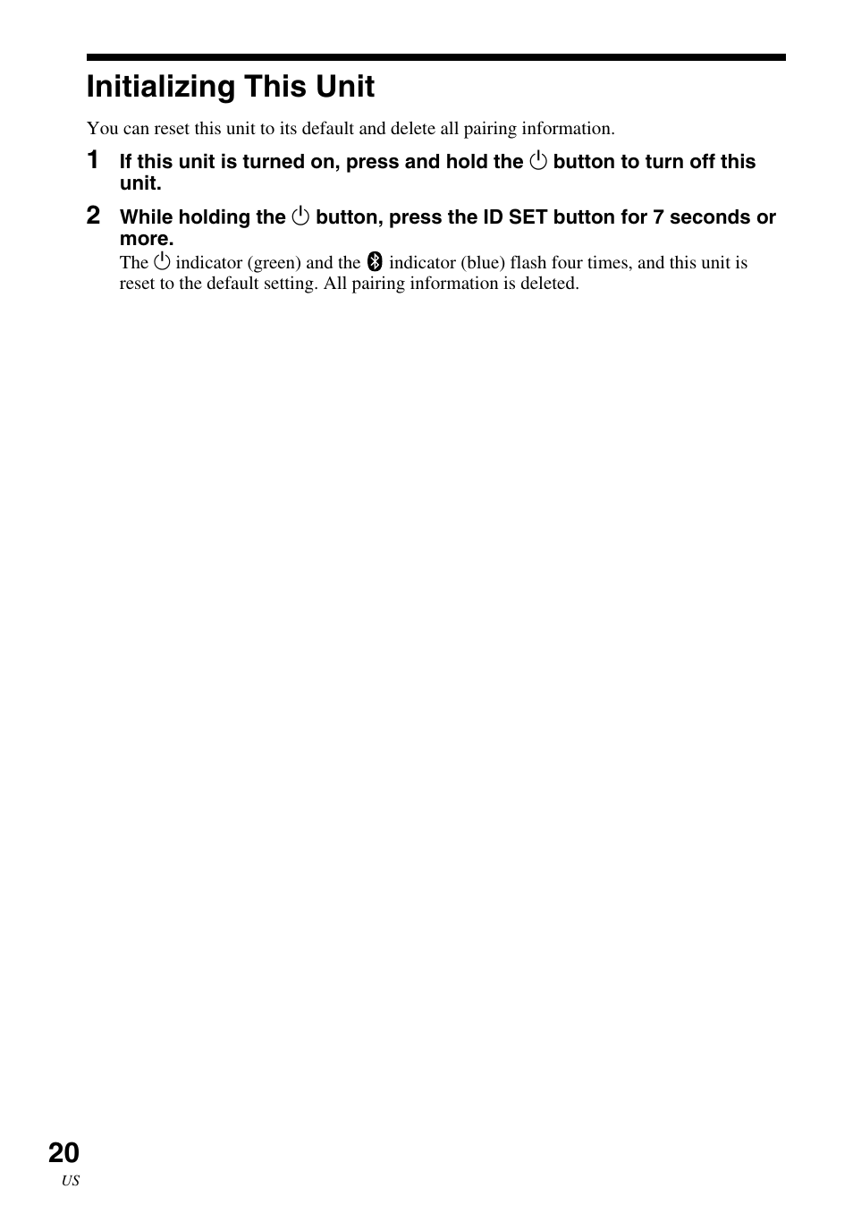 Initializing this unit | Sony SRS-BTM30 User Manual | Page 20 / 64