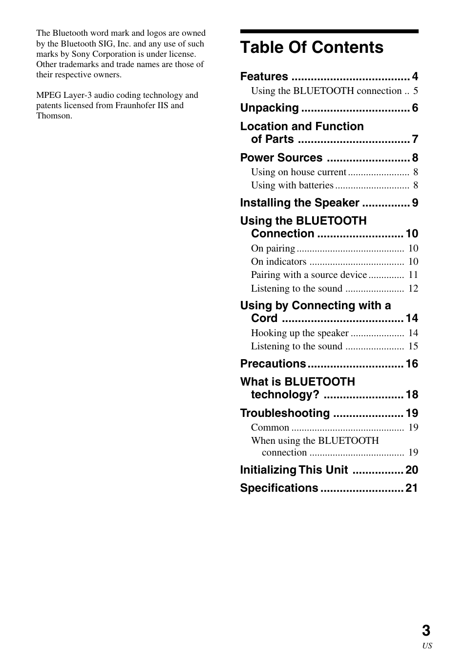 Sony SRS-BTM30 User Manual | Page 3 / 64