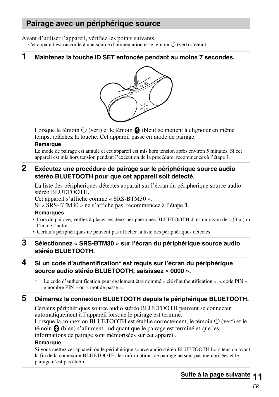 Pairage avec un périphérique source, Pairage avec un périphérique source . 11 | Sony SRS-BTM30 User Manual | Page 31 / 64