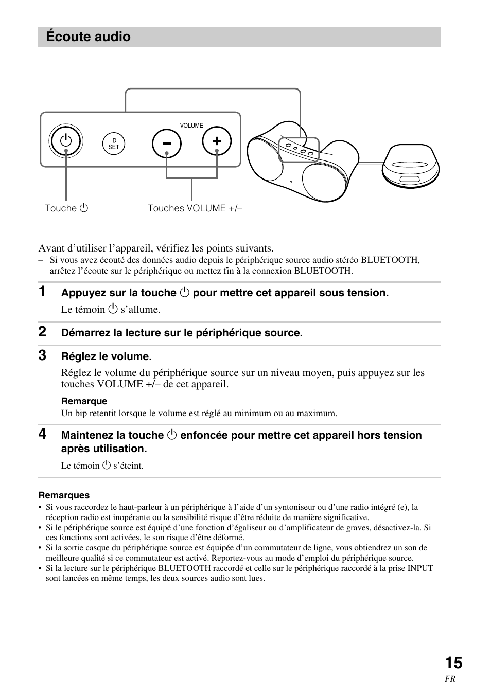 Écoute audio | Sony SRS-BTM30 User Manual | Page 35 / 64