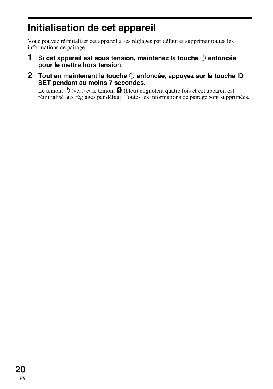 Initialisation de cet appareil | Sony SRS-BTM30 User Manual | Page 40 / 64