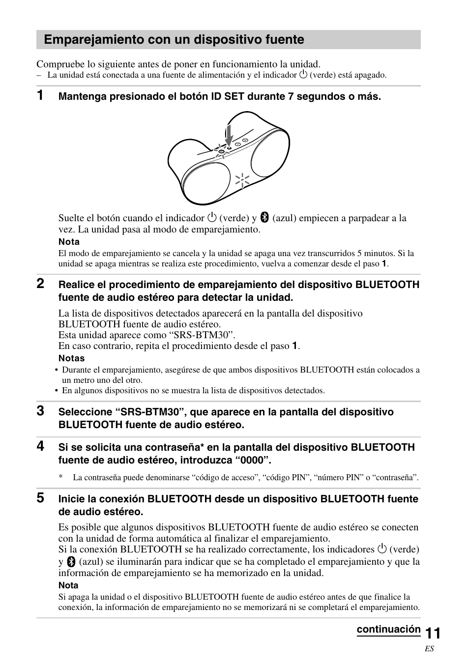 Emparejamiento con un dispositivo fuente, Emparejamiento con un dispositivo, Fuente | Sony SRS-BTM30 User Manual | Page 51 / 64