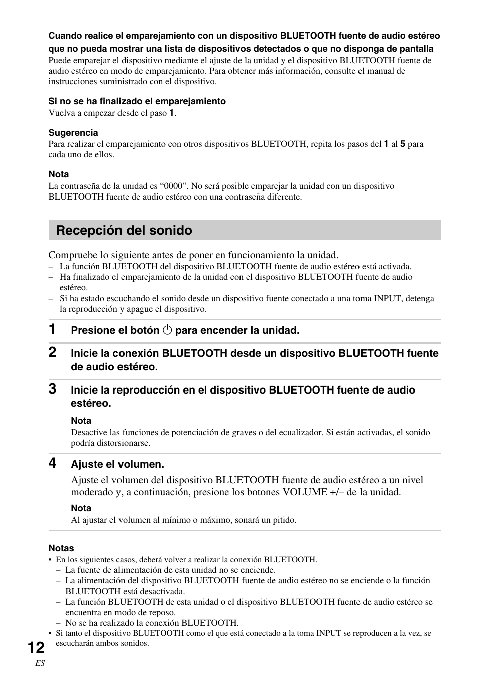 Recepción del sonido | Sony SRS-BTM30 User Manual | Page 52 / 64