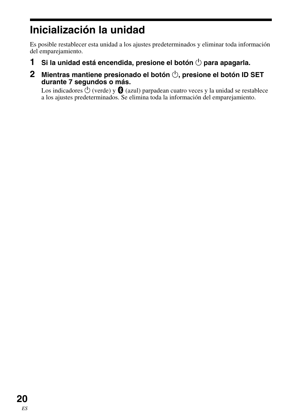 Inicialización la unidad | Sony SRS-BTM30 User Manual | Page 60 / 64