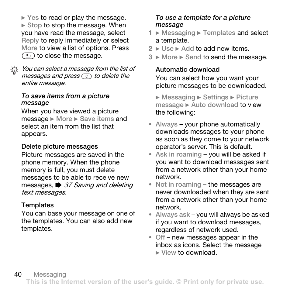 Sony W700i User Manual | Page 40 / 102