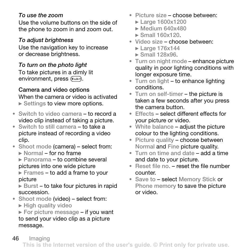 Sony W700i User Manual | Page 46 / 102