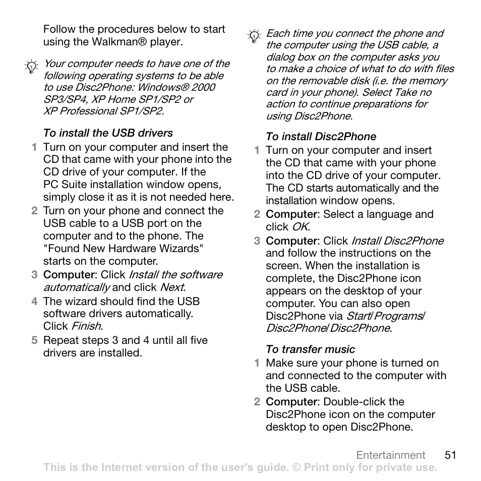 51 to install the usb drivers | Sony W700i User Manual | Page 51 / 102