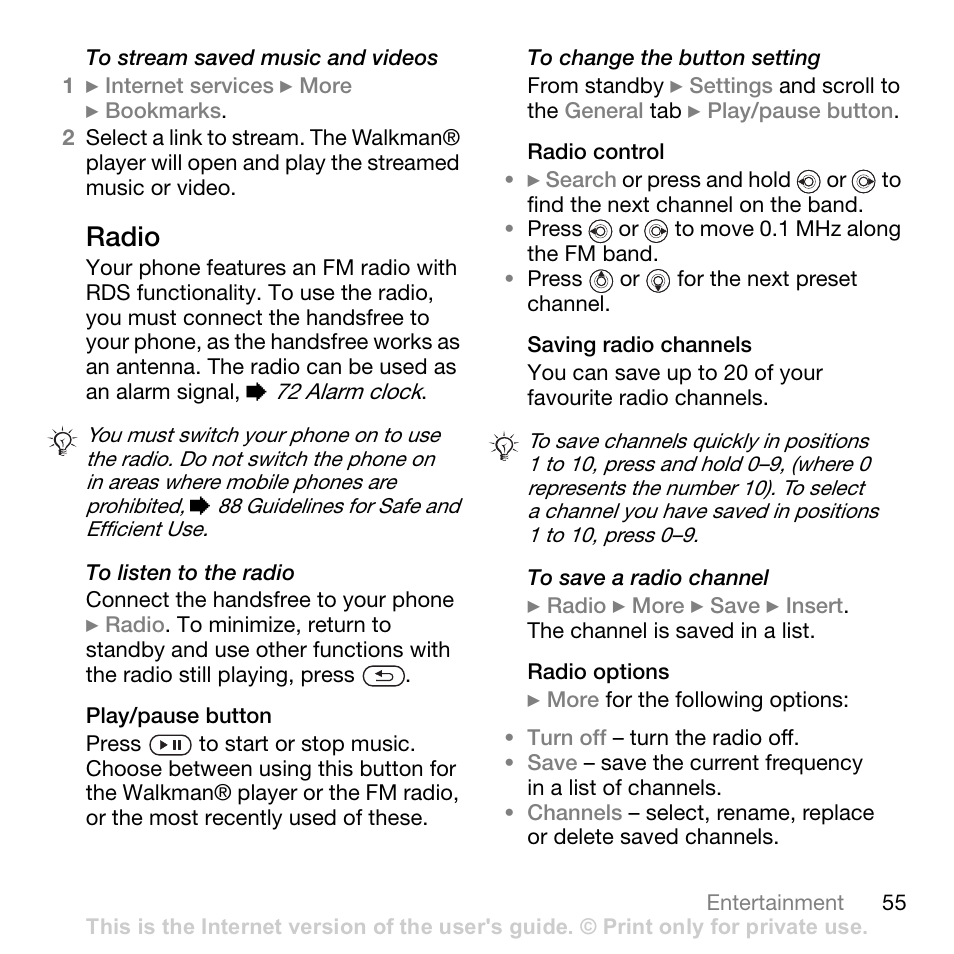 Radio | Sony W700i User Manual | Page 55 / 102