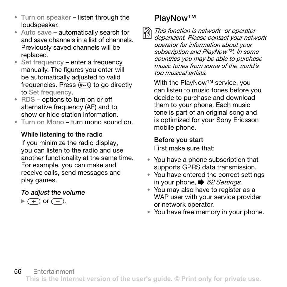 Playnow | Sony W700i User Manual | Page 56 / 102