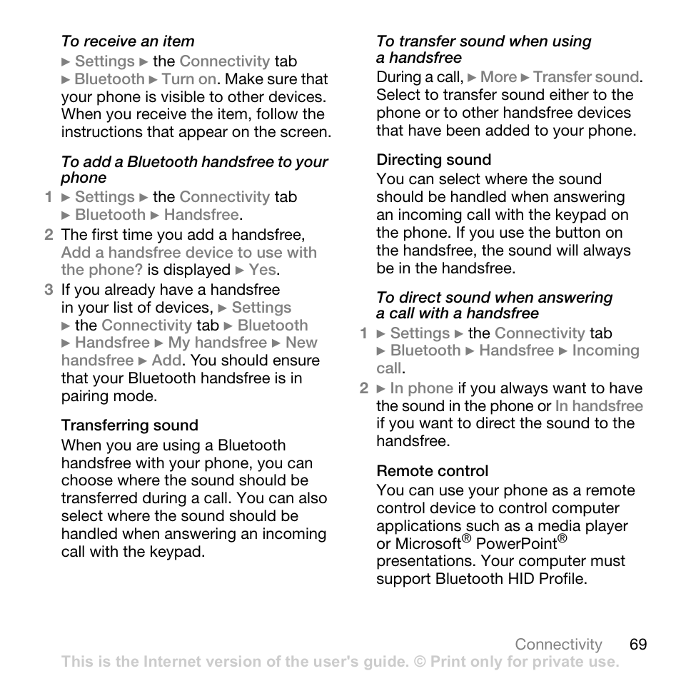 Sony W700i User Manual | Page 69 / 102