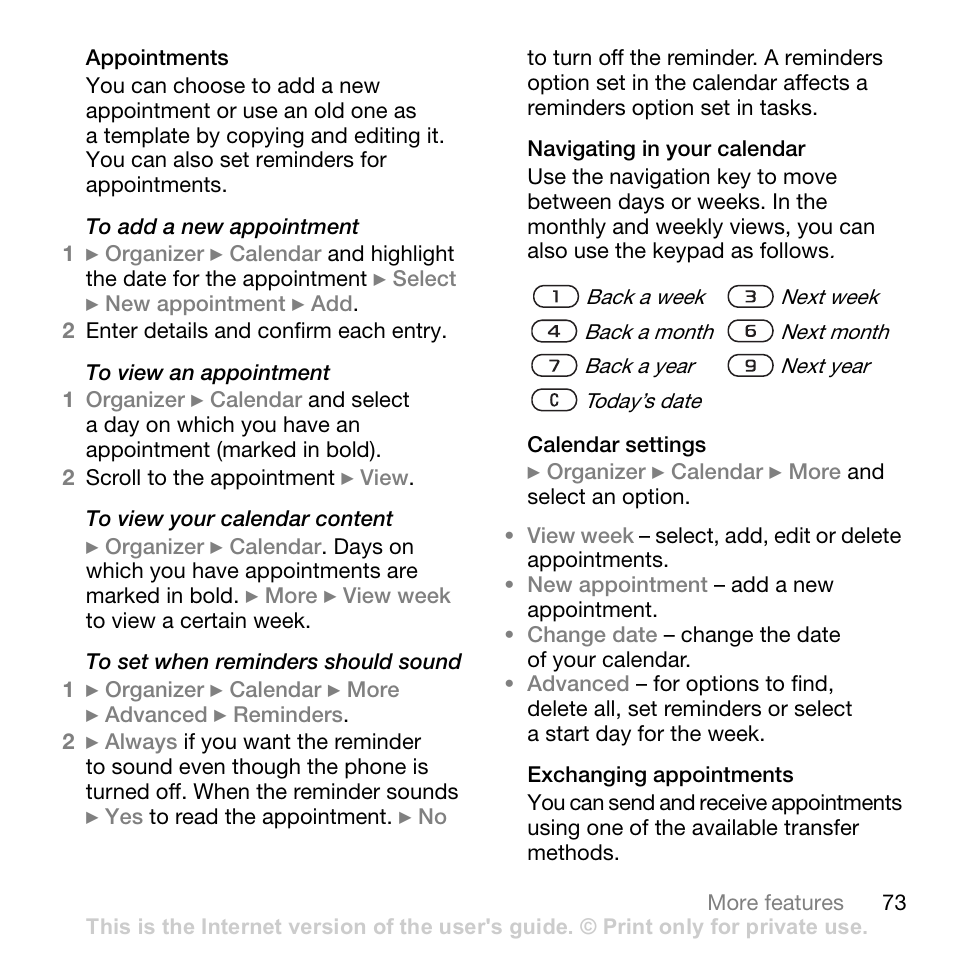 Sony W700i User Manual | Page 73 / 102