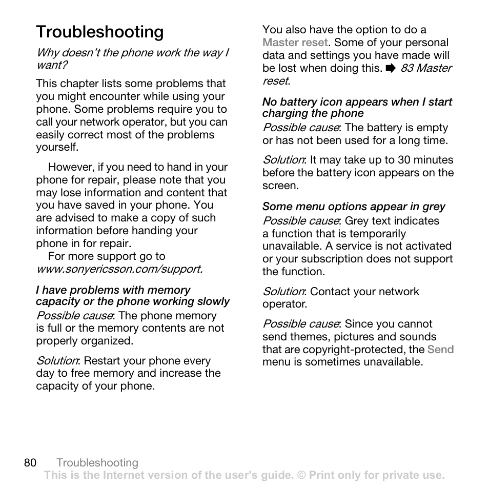 Troubleshooting, Why doesn’t the phone work the way i want | Sony W700i User Manual | Page 80 / 102