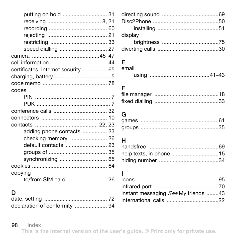 Sony W700i User Manual | Page 98 / 102