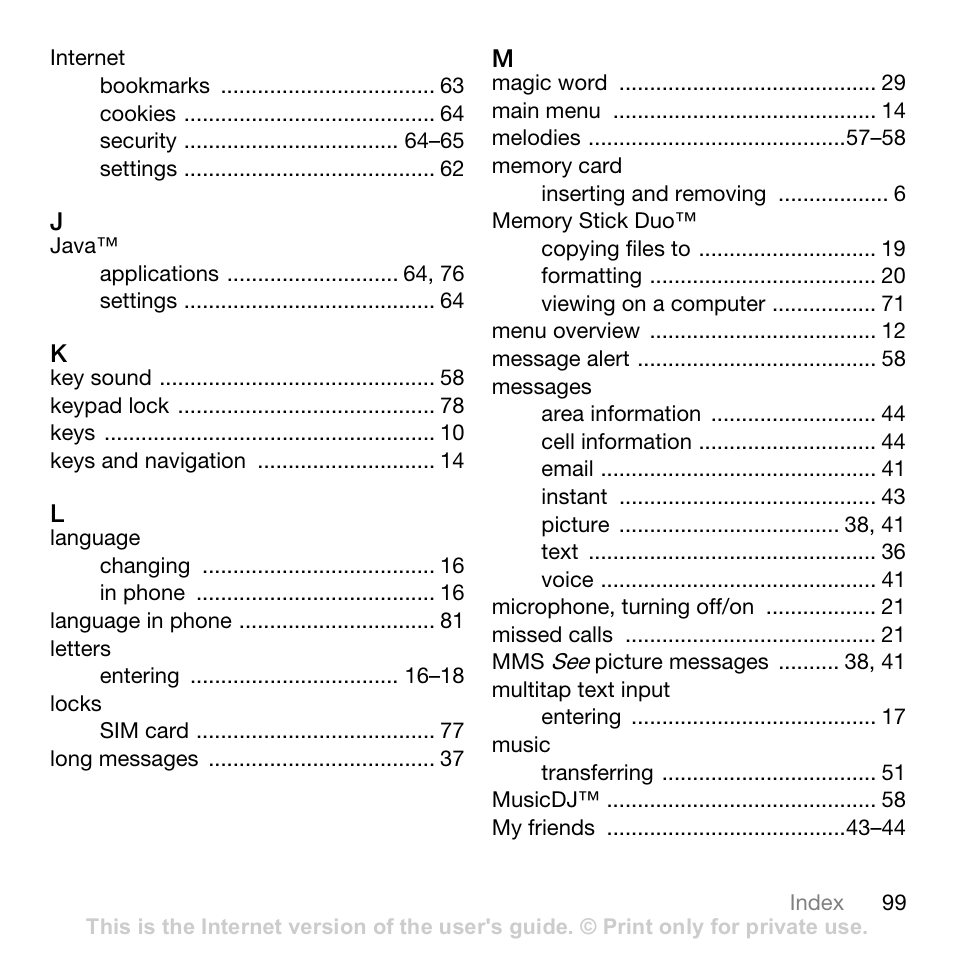 Sony W700i User Manual | Page 99 / 102