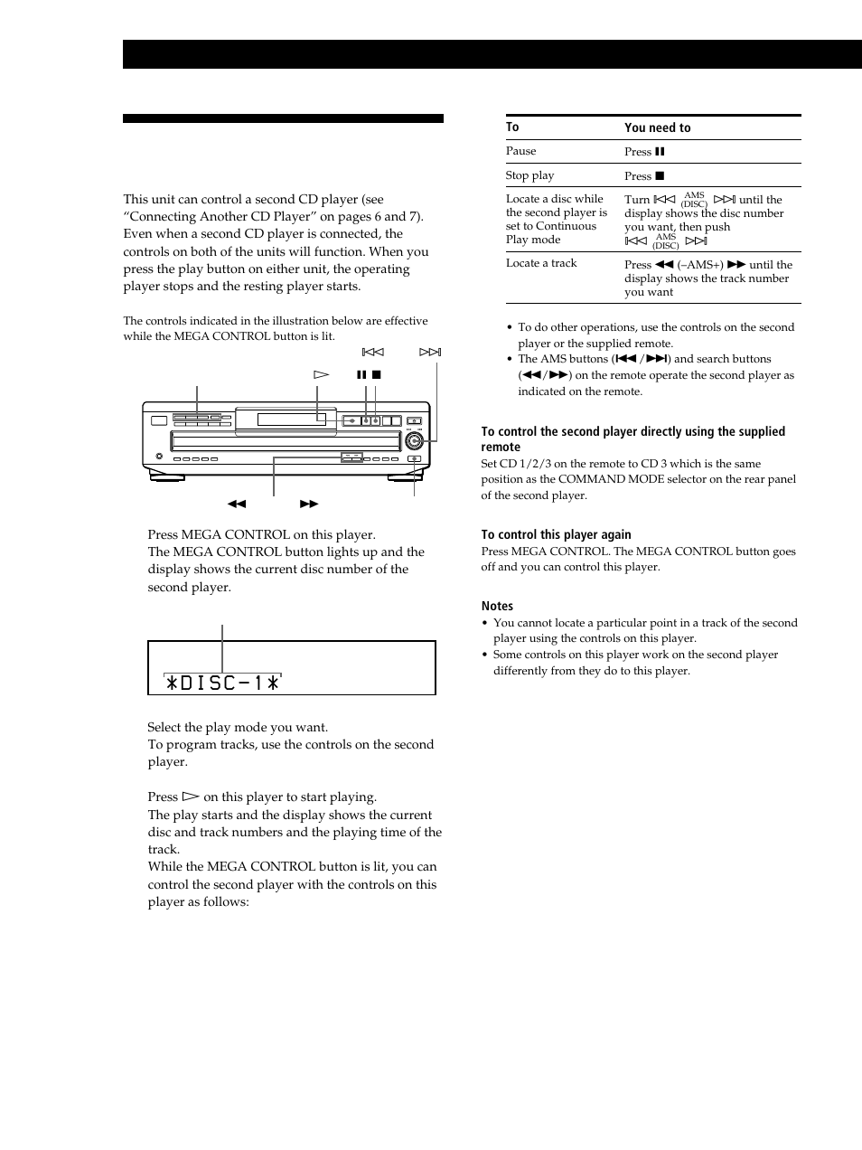 Controlling another cd player (mega control), Playing cds | Sony CDP-C460Z User Manual | Page 18 / 28