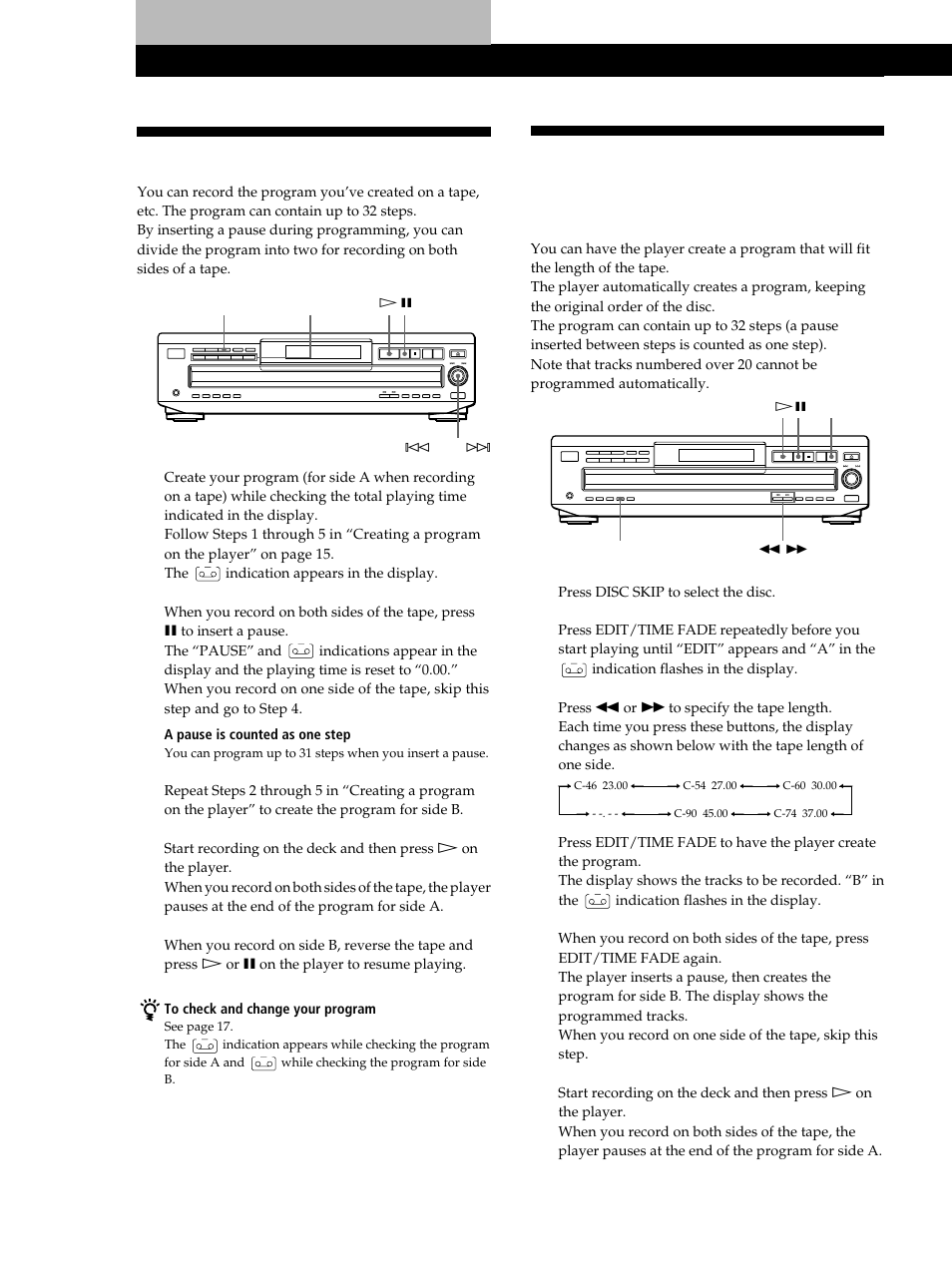 Recording your own program, Recording from cds | Sony CDP-C460Z User Manual | Page 20 / 28
