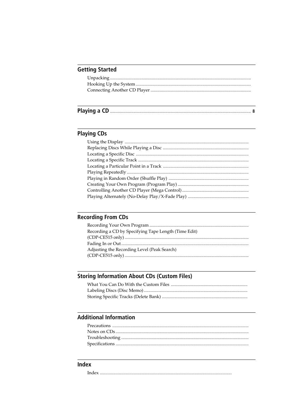Able of contents | Sony CDP-C460Z User Manual | Page 3 / 28