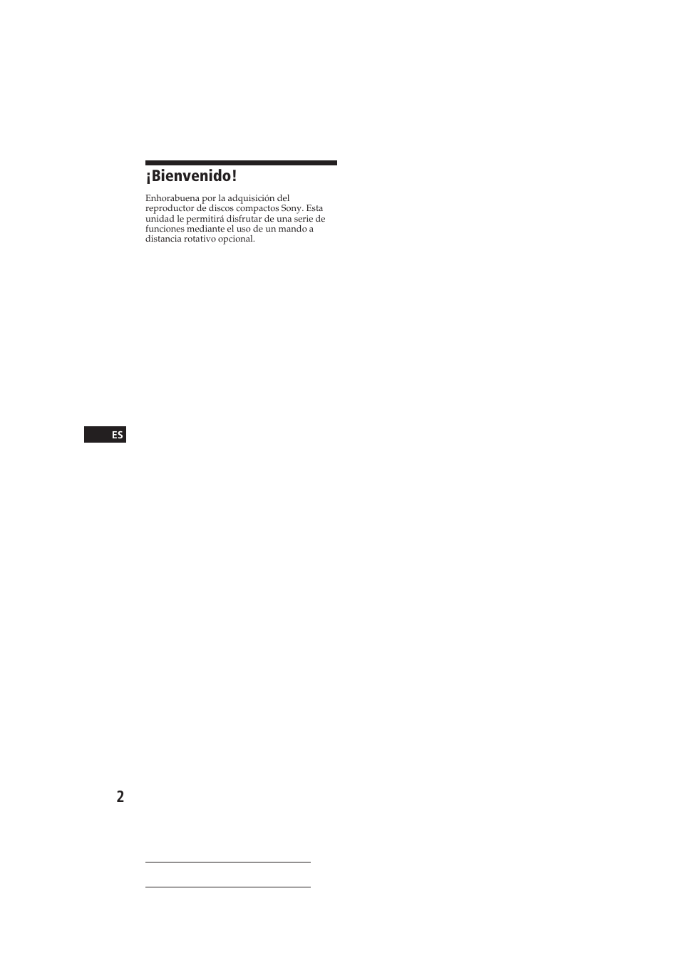 Bienvenido | Sony CDX-4160RDS User Manual | Page 20 / 74