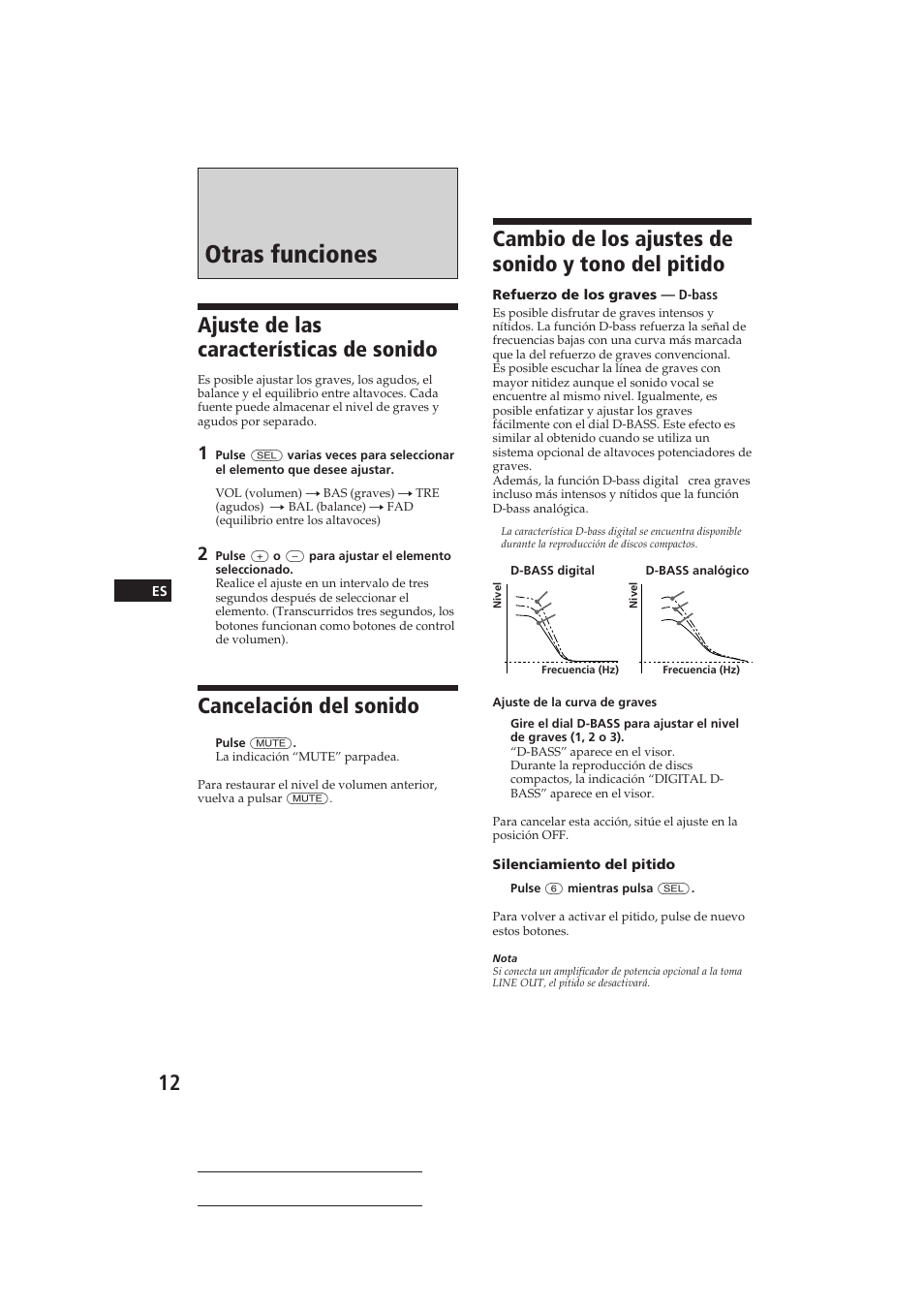 Otras funciones, Ajuste de las características de sonido, Cancelación del sonido | Cambio de los ajustes de sonido y tono del pitido | Sony CDX-4160RDS User Manual | Page 30 / 74