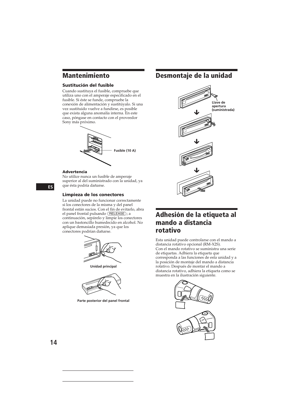 Desmontaje de la unidad, Mantenimiento | Sony CDX-4160RDS User Manual | Page 32 / 74