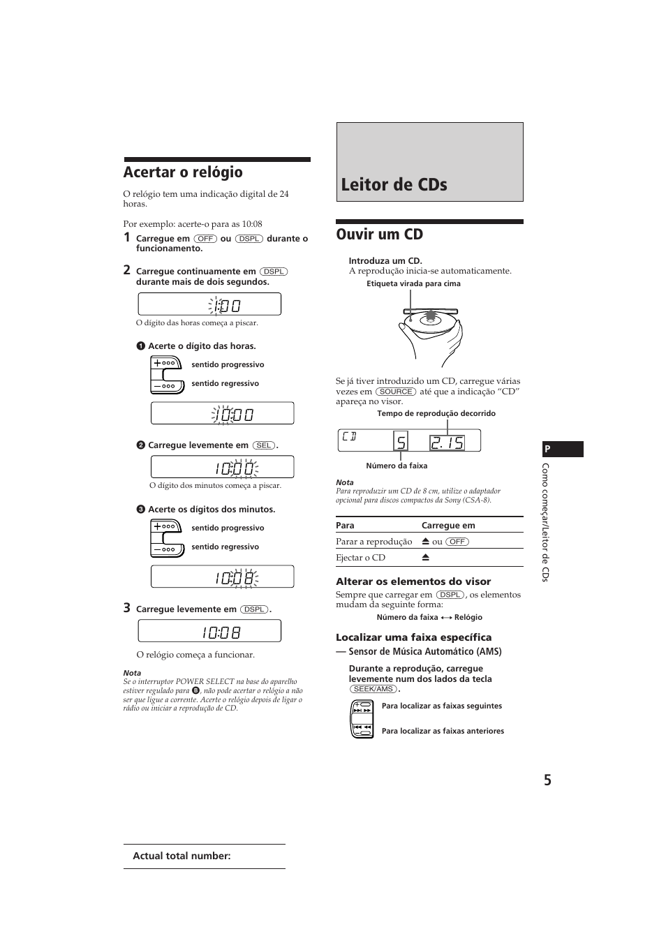 Leitor de cds, Acertar o relógio, Ouvir um cd | Sony CDX-4160RDS User Manual | Page 41 / 74