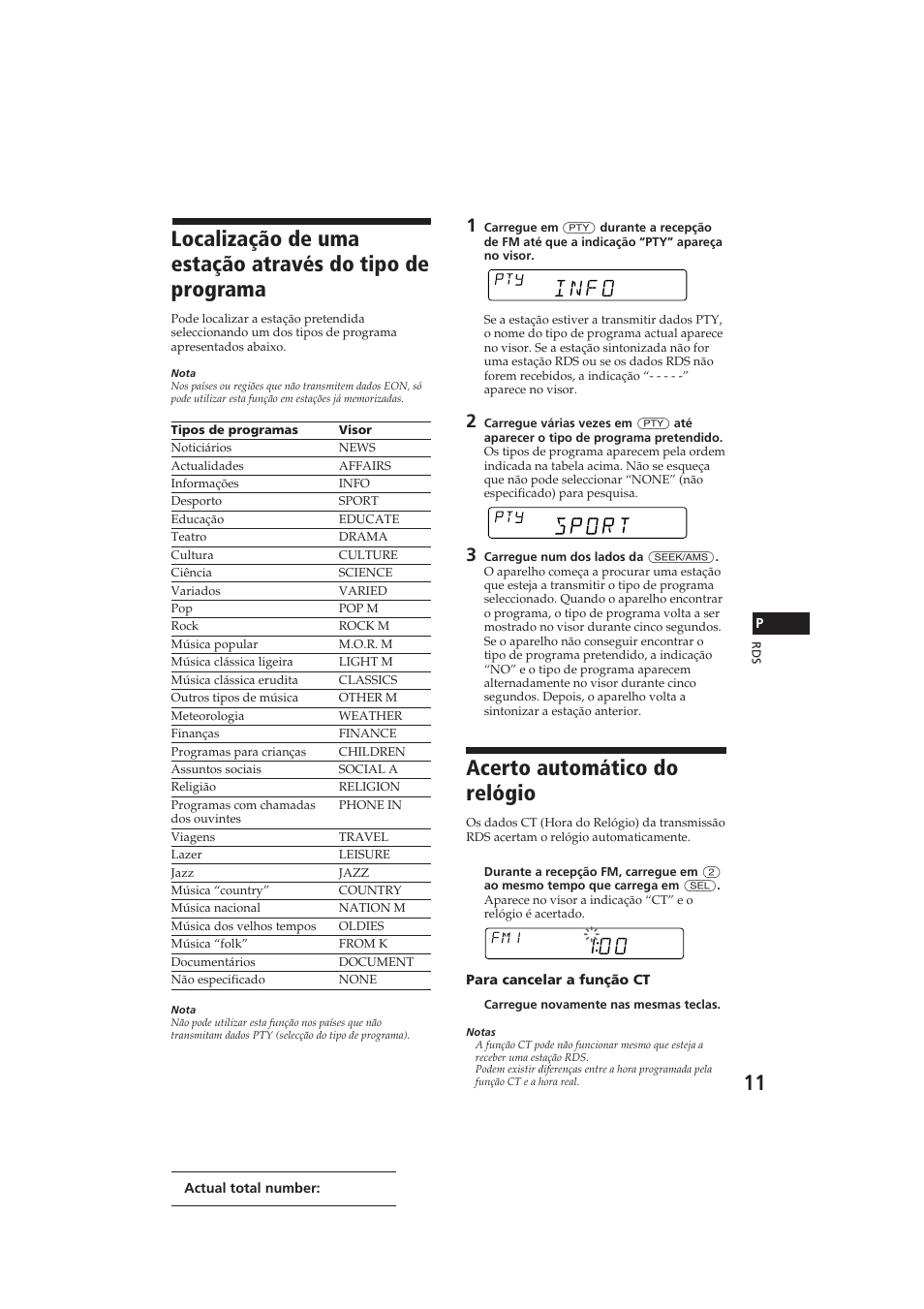 Acerto automático do relógio, Info 100 | Sony CDX-4160RDS User Manual | Page 47 / 74