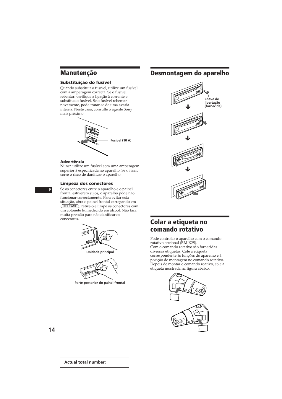 Desmontagem do aparelho, Colar a etiqueta no comando rotativo, Manutenção | Sony CDX-4160RDS User Manual | Page 50 / 74