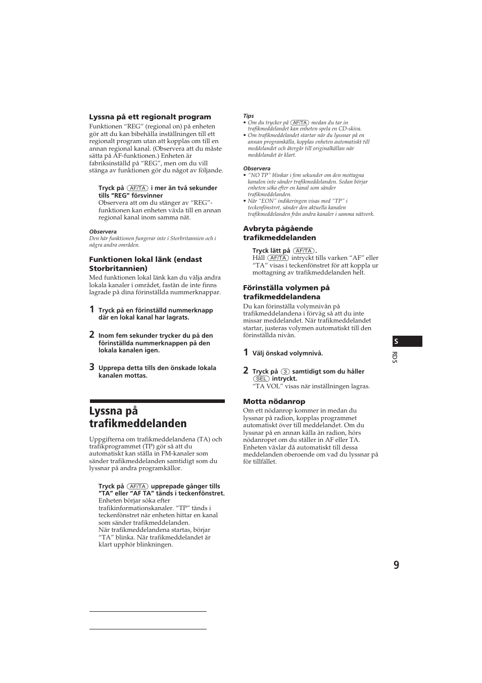 Lyssna på trafikmeddelanden | Sony CDX-4160RDS User Manual | Page 63 / 74