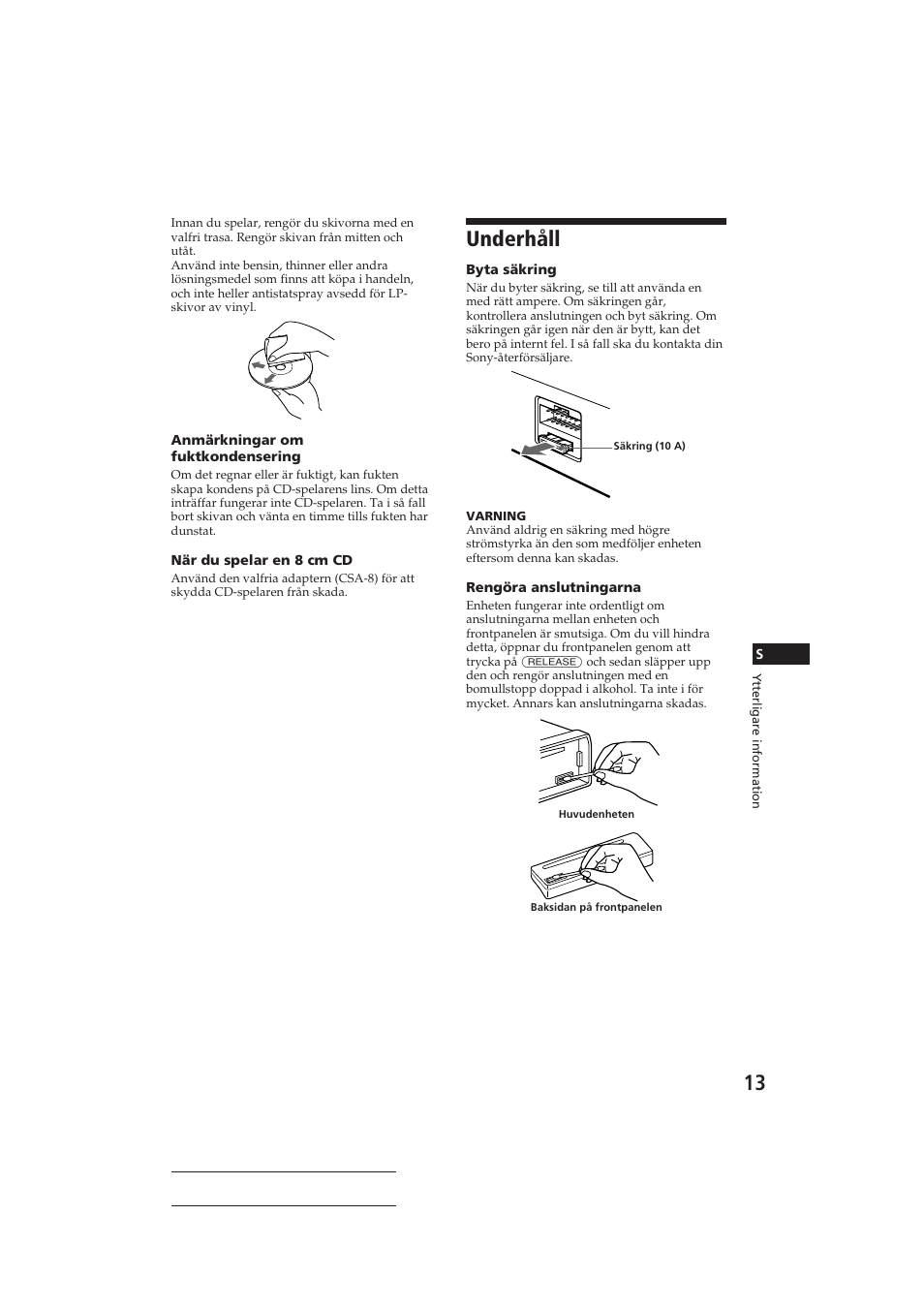 Underhåll | Sony CDX-4160RDS User Manual | Page 67 / 74