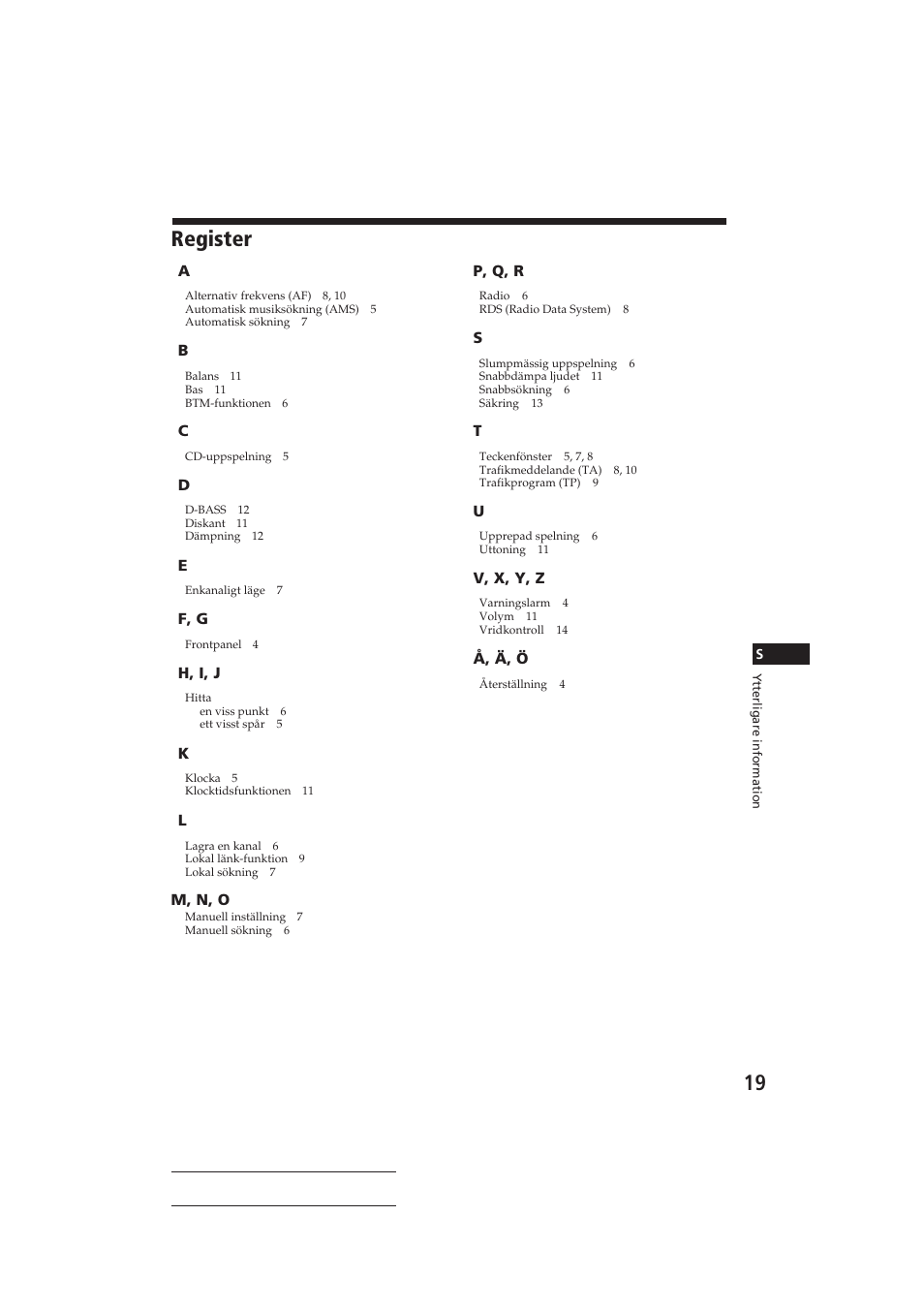 Register | Sony CDX-4160RDS User Manual | Page 73 / 74