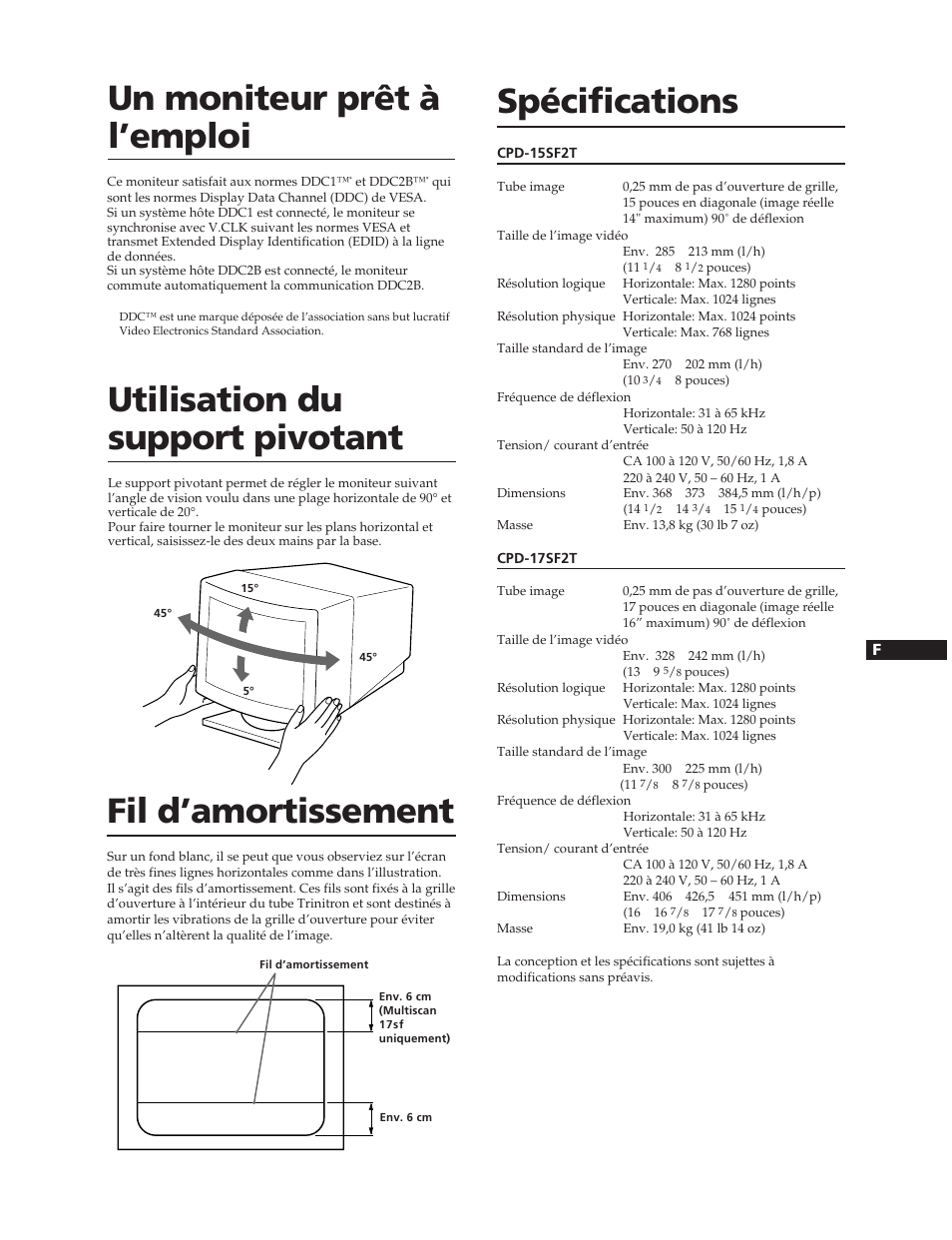 Fil d’amortissement | Sony CPD-17SF2T User Manual | Page 15 / 38