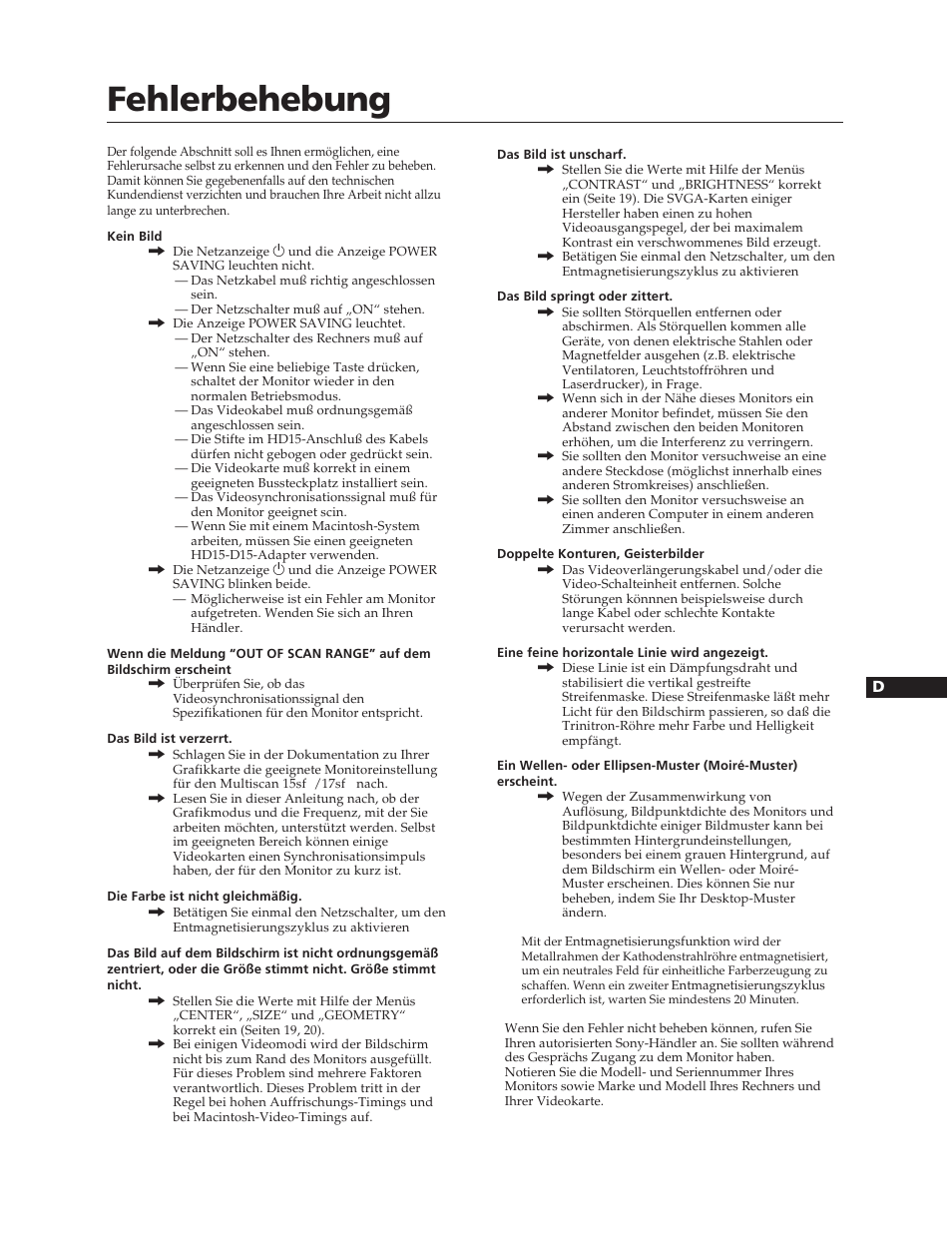 Fehlerbehebung | Sony CPD-17SF2T User Manual | Page 23 / 38