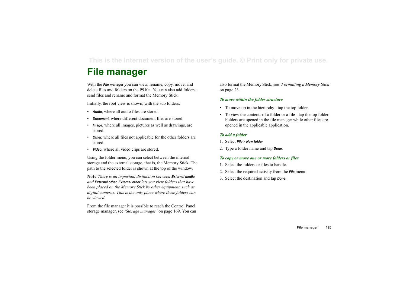 File manager | Sony P910a User Manual | Page 126 / 205