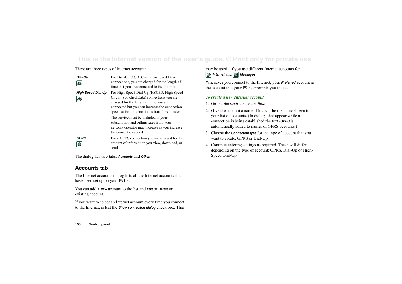Accounts tab | Sony P910a User Manual | Page 156 / 205