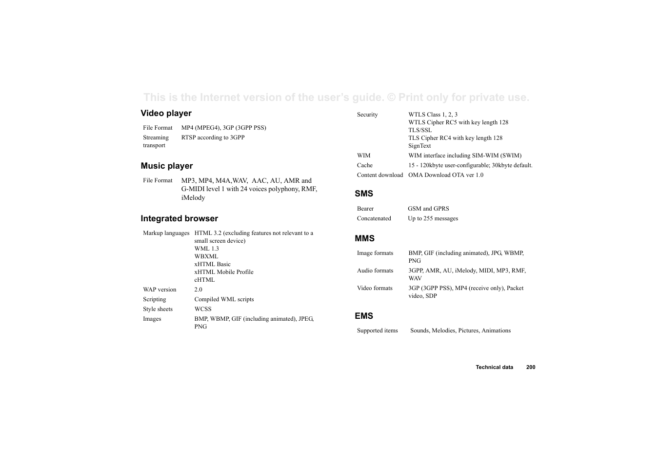 Video player, Music player, Integrated browser | Sony P910a User Manual | Page 200 / 205