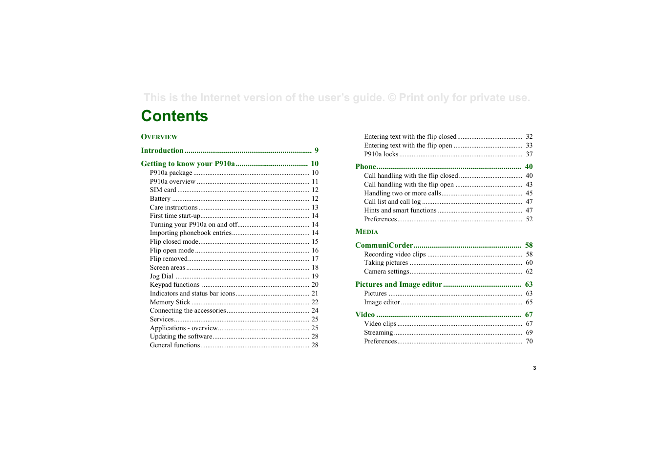 Sony P910a User Manual | Page 3 / 205