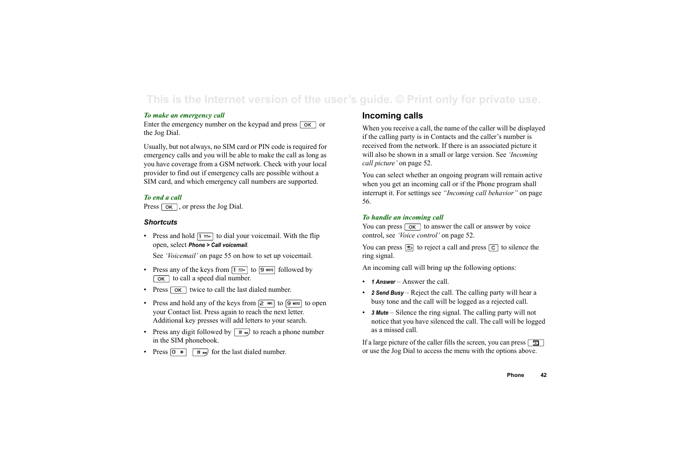 Incoming calls | Sony P910a User Manual | Page 42 / 205