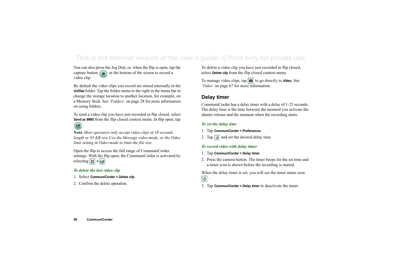 Delay timer | Sony P910a User Manual | Page 59 / 205