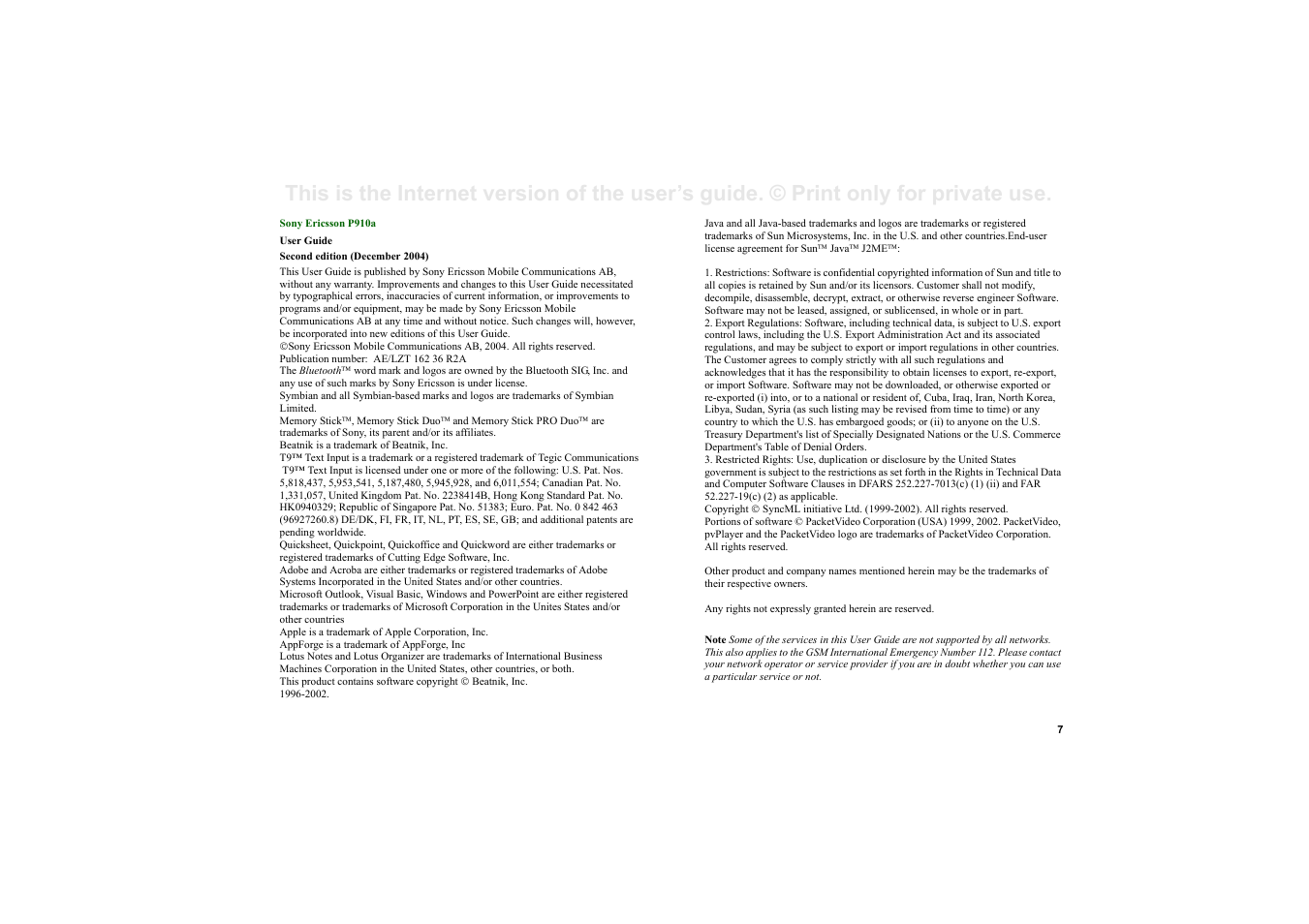 Sony P910a User Manual | Page 7 / 205