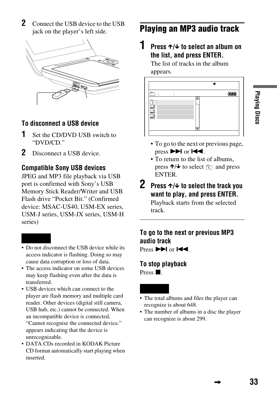 Playing an mp3 audio track | Sony DVP-FX720 User Manual | Page 33 / 60