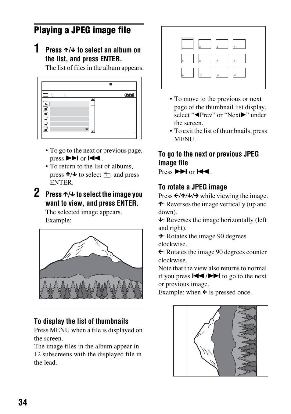 Playing a jpeg image file, The selected image appears. example, Press > or | Sony DVP-FX720 User Manual | Page 34 / 60