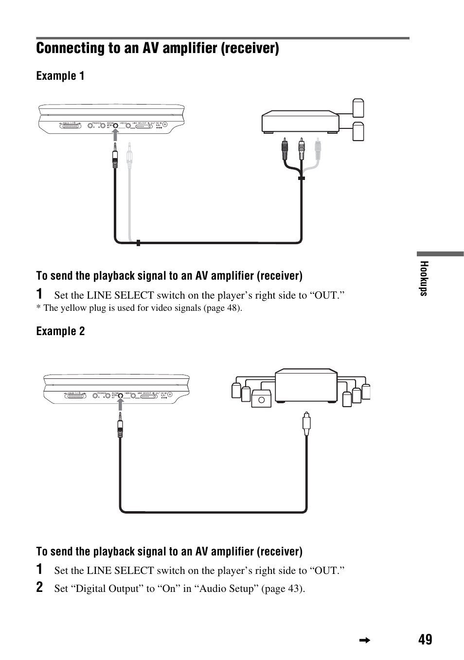 Connecting to an av amplifier (receiver) | Sony DVP-FX720 User Manual | Page 49 / 60