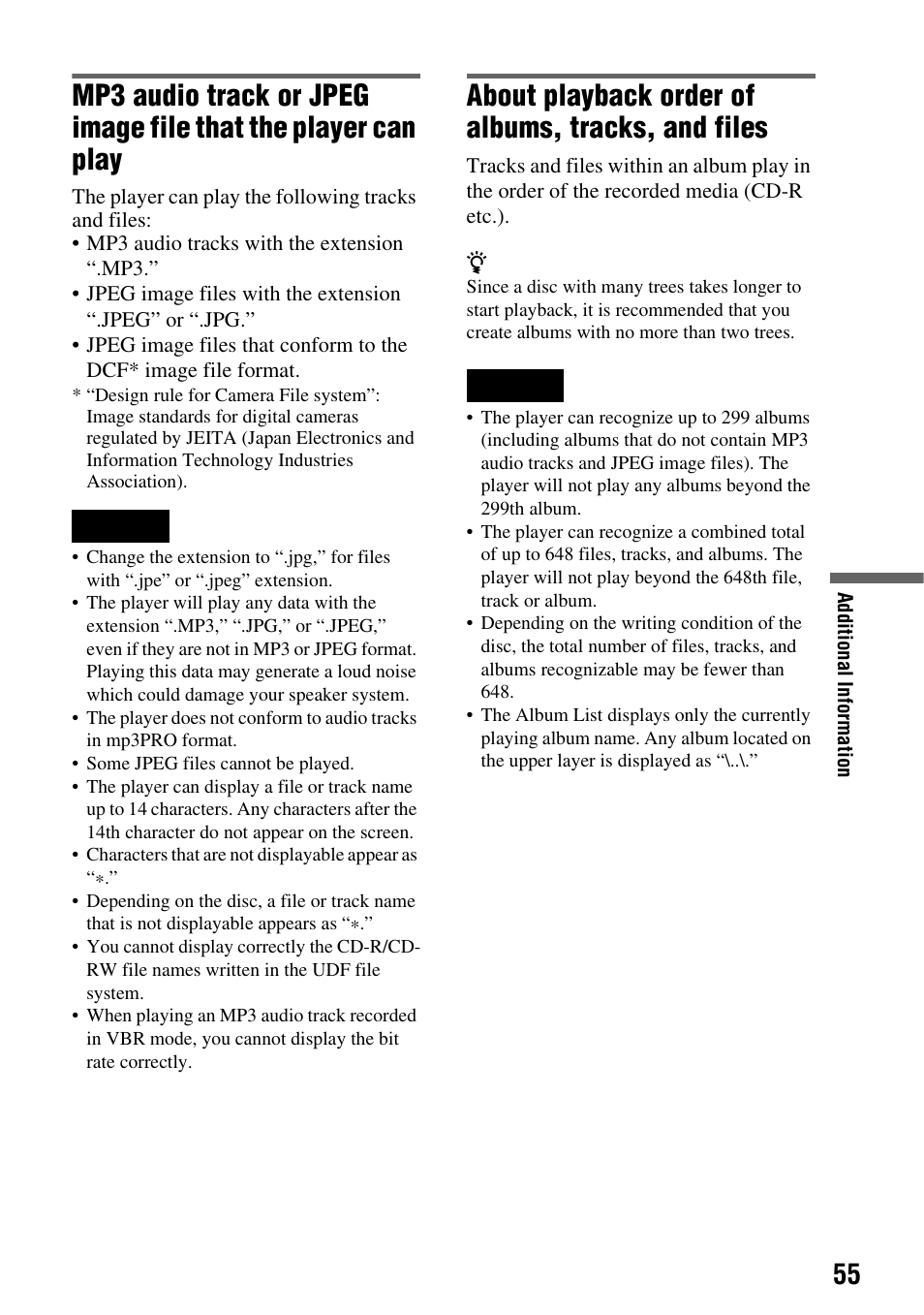 About playback order of albums, tracks, and files | Sony DVP-FX720 User Manual | Page 55 / 60