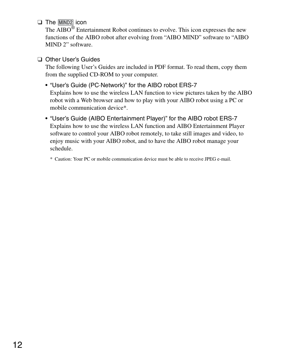 Sony ERS-7M2 User Manual | Page 12 / 140