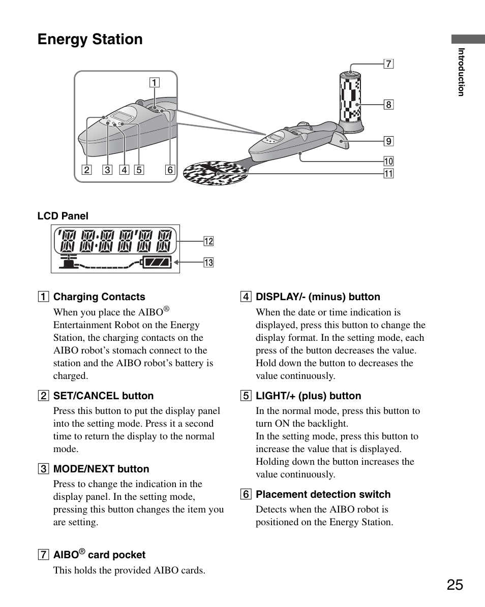Energy station, 25 energy station | Sony ERS-7M2 User Manual | Page 25 / 140