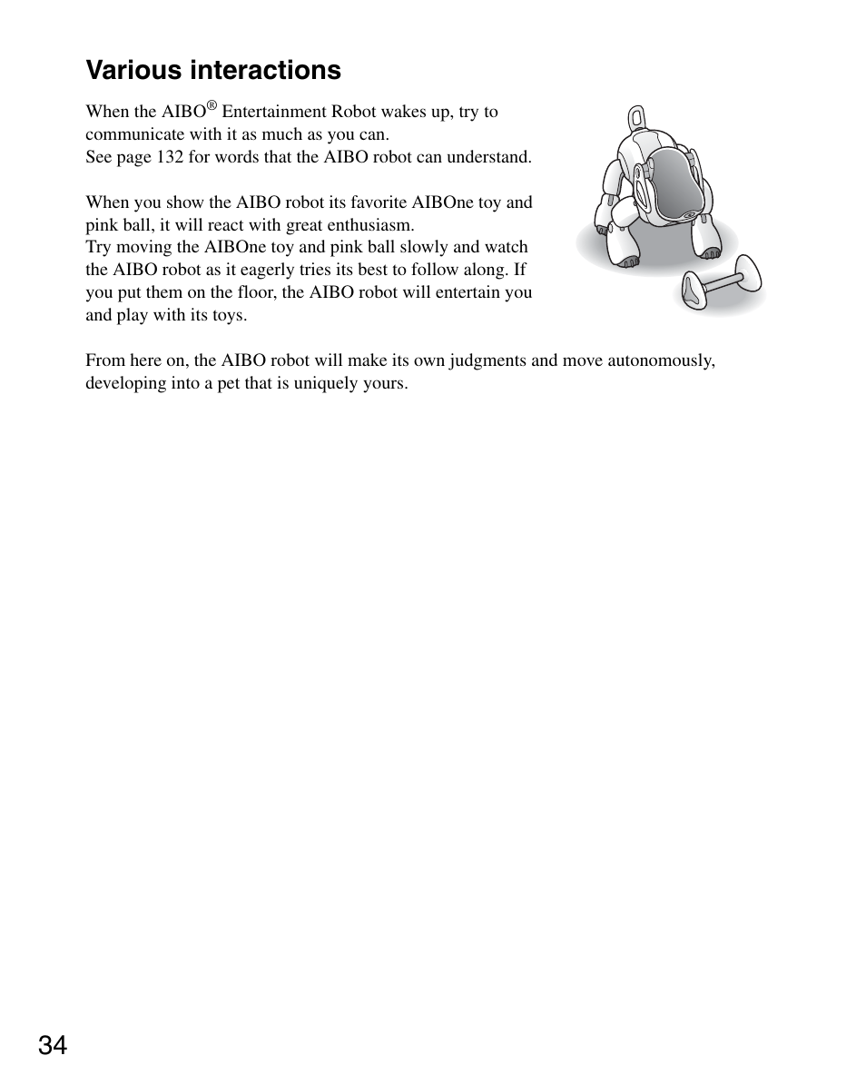 Various interactions, 34 various interactions | Sony ERS-7M2 User Manual | Page 34 / 140