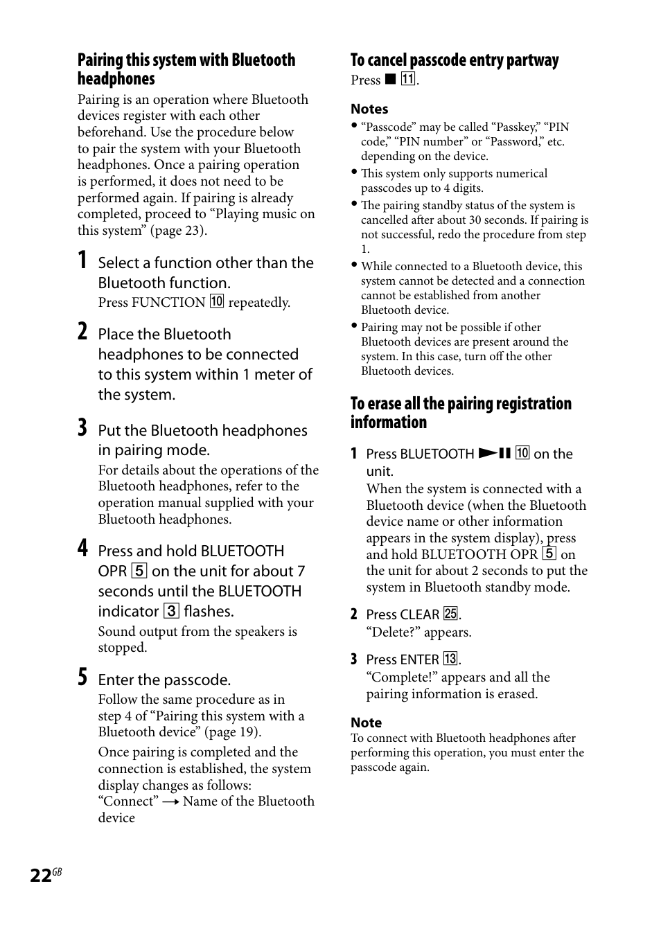 Pairing this system with bluetooth headphones | Sony CMT-HX7BT User Manual | Page 22 / 40