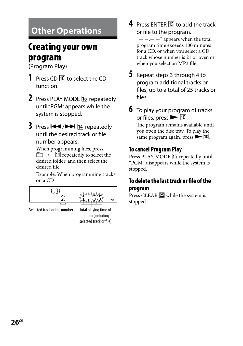 Other operations, Creating your own program, Program play) | Sony CMT-HX7BT User Manual | Page 26 / 40
